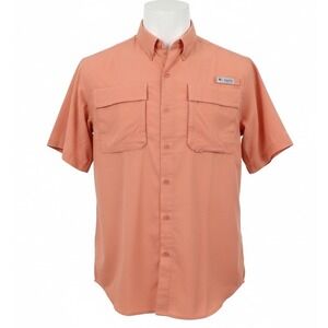 Columbia PFG Tamiami Camp Shirt‎ Men M Orange Fish Button Short Sleeve Fishing